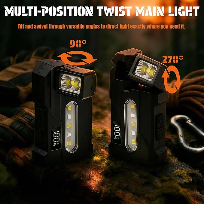 G5 Mini EDC Flashlight Kit 500 Lumens, 4-in-1 Tactical Flashlight Rechargeable with Carabiner & Professional Gear Bag, 1500mAh Magnetic Flashlights Set for Outdoor Home Emergencies (Black)