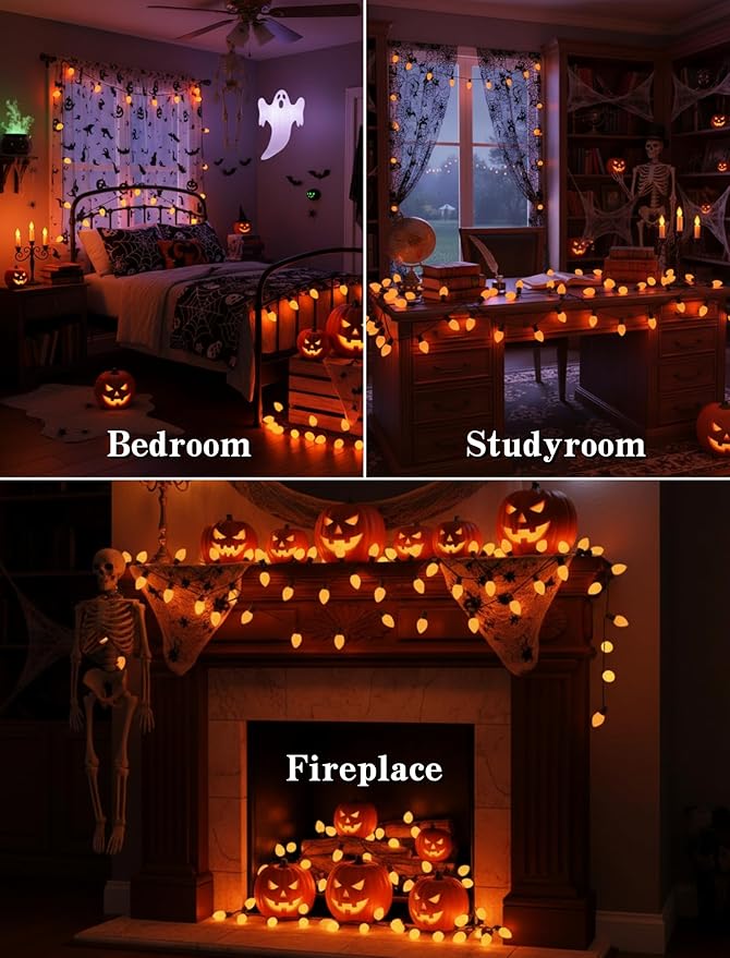 25 Pack C7 LED Christmas Lights Replacement Bulbs,Ceramic Orange Night Light Bulbs 0.6Watt Plastic Shatterproof LED Bulb E12 Replacement Bulbs for Outdoor Christmas String Lights,Candle Lights