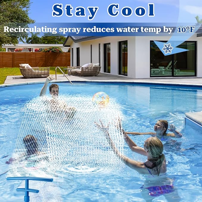 Dual Spray Pool Fountain with Adjustable Waterfall Aerator & Sprinkler, Universal Fit for Above Ground Pools, Swimming Pool Chiller Cools 10°F, Swimming Pool Accessories Pool Decor
