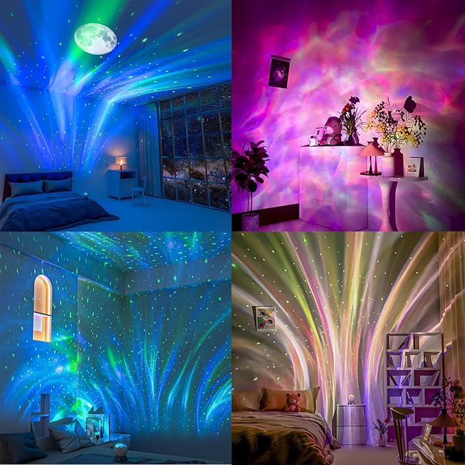 Colorful Life Valentine's Day Exclusive Aurora Galaxy Projector, Romantic Ocean Wave & Moon Lamp, 3 Covers, USB Powered, Bedroom Decor & Valentine's Gift for Her