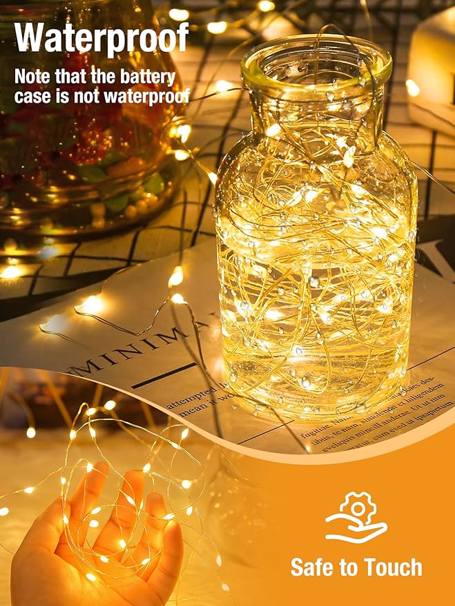btfarm 2 Pack Fairy Lights Battery Operated with Timer, 16.4 FT 50 LED Silver Wire Twinkle String Lights 8 Modes Dimmable Waterproof for Indoor Christmas Bedroom Wedding Decorations, Warm White