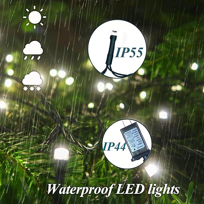 Aneeway Tree Lights with Star Toppers, 410 LED Lights with 8 Modes & Memory Function, 6.6FT x 16 String Lights, Remote Control & Timing for Christmas Ornaments - Cold White