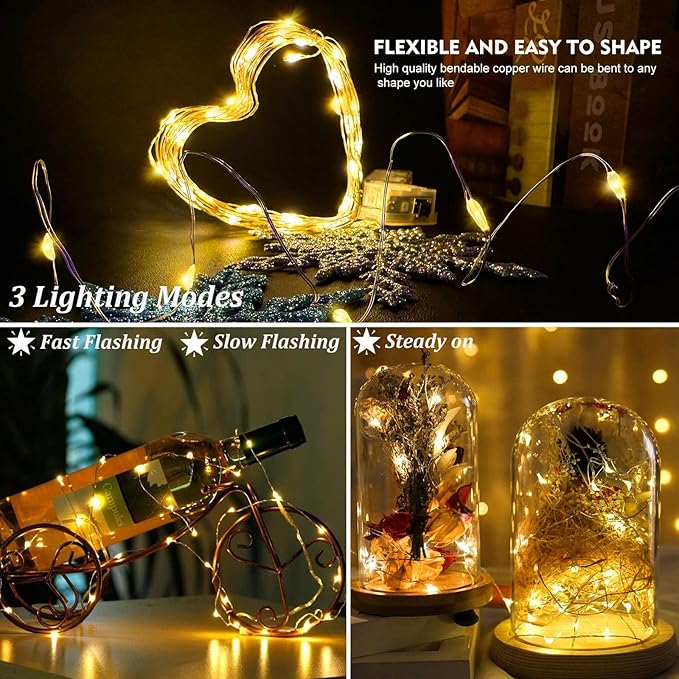 AIKEI 12 Pack Led Fairy Lights Battery Operated String Lights Waterproof Silver Wire 7 Feet 20 Led Firefly Starry Moon Lights for DIY Wedding Party Bedroom Patio Christmas Warm White