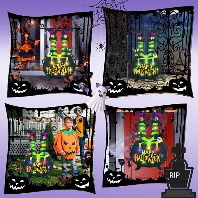 Halloween Lighted Garden Flag, Solar Welcome Ghost Yard Flag for Outside, 8 Modes Double Sided Welcome Halloween Ghost Outdoor Decorations for Home Porch