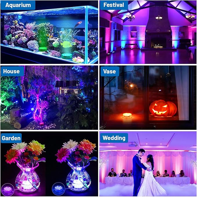 YiaMia Hot Tub Lights - 2-Pack RGB Color Battery-Powered LED Pool Lights with Remote Control and Suction Cup for Ponds, Decoration, Parties, Spas, Aquariums