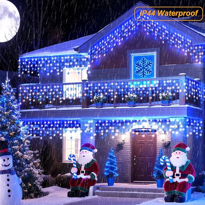 Pooqla Color Changing Icicle Lights with Remote, 34 Colors Christmas Outdoor Decoration, 165 LED 26.2 FT RGB Waterproof Hanging String Lights for Roof Window Home Party Easter Decorations