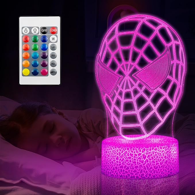 Kids Toys 3D Night Light,Superhero Christmas Gift Birthday 3D Illusion Lamp for Kid Girl Boy Room Decor, 16 Colors Remote Control
