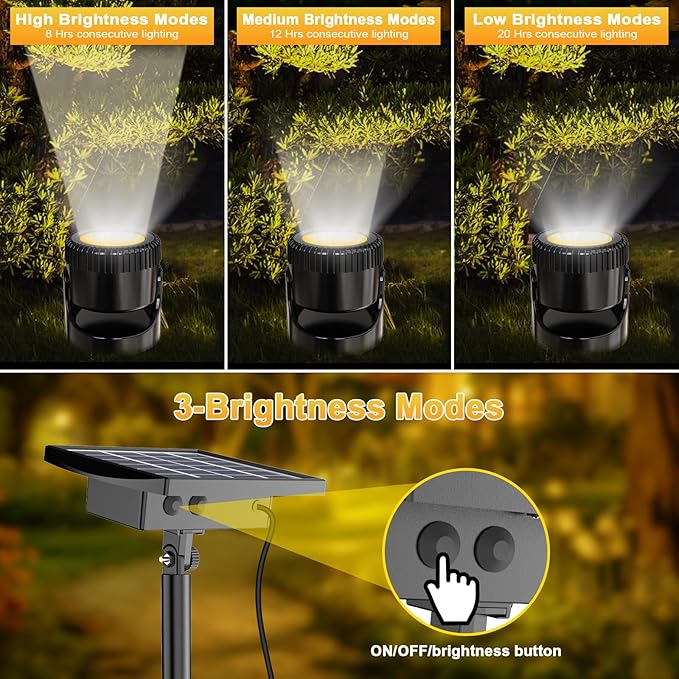 Solar Pond Lights LED Underwater, Smart Auto ON/Off Submersible Fountain Lights with 3-Brightness Modes, IP68 Waterproof Pond Light for Aquarium, Waterfall, Fish Tank, Garden(3 Head Lamp)