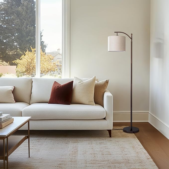 Brightech Montage LED Floor Lamp – Modern Floor Lamp for Living Rooms & Office with Arc Hanging Shade – Standing Lamp for Bedroom Reading, Mid-Century Pole Light for Farmhouse Style - Bronze
