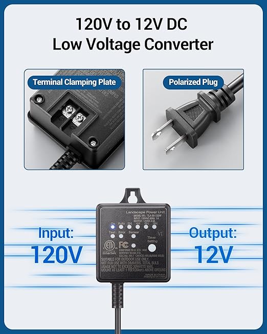 DEWENWILS 30W Outdoor Low Voltage Transformer with Timer and Photocell Light Sensor, 12V DC, ETL Listed