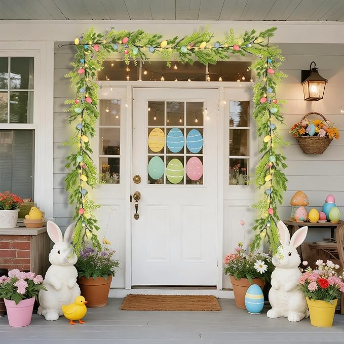 DR.DUDU 6 FT Lighted Easter Garland, Easter Decorations for Home, Egg Garland Spring Fireplace Mantel Decor, Indoor & Outdoor Holiday Parties Display