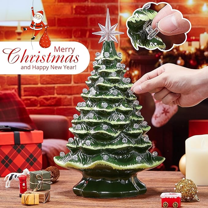 Boao 100 Pcs Ceramic Christmas Tree Bulbs with 5 Pcs Star Topper Light Ornaments Round and Heptagram Christmas Replacement Lights Bulbs for Village Xmas Tree Topper Decorations (Clear)