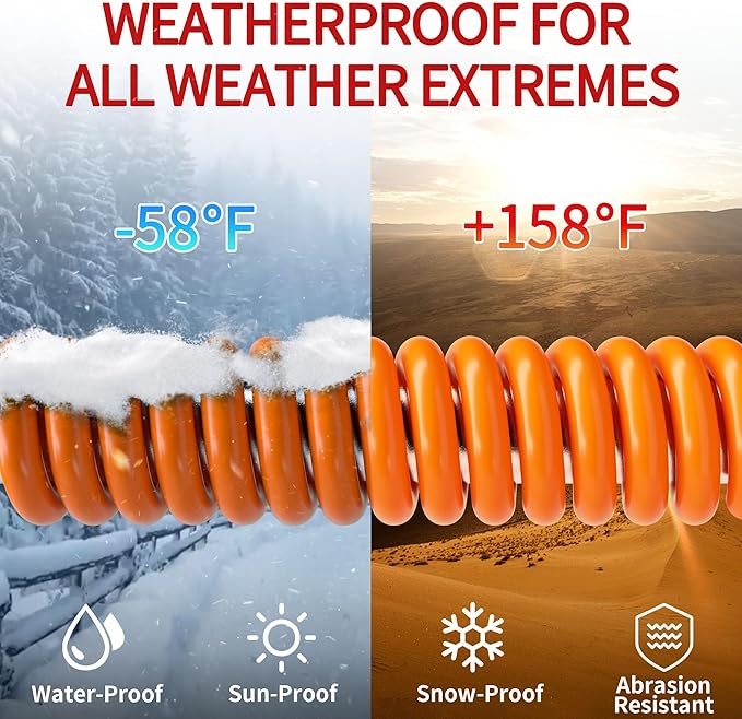 16/3 50 FT Outdoor Extension Cord Waterproof, Weatherproof & Flame Retardant Orange 3 Prong Power Cord Outside for Lawn & Garden, 13 Amps 1625 Watts 125 VAC 16AWG SJTW, ETL Listed