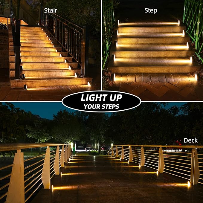 NIORSUN Outdoor Step Lights,8 Pack Warm White Solar Step Lights Waterproof IP67 Auto On Off,Solar Lights for Steps,Stair,Patio,Yard,Porch,Front Door,Sidewalk,Deck Decor