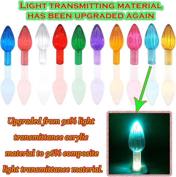 110Pcs in 10 Colors Ceramic Christmas Tree Replacement Bulbs - Plastic Lights Pegs, Included Angel Topper＆Snowflake Top＆Cross Stars.
