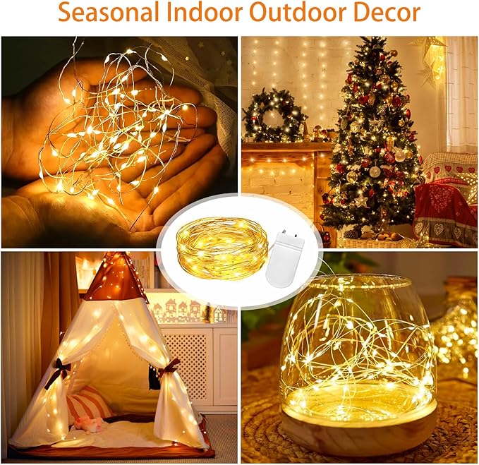 VOOKRY 32 Pcs Fairy Lights Battery Operated String Lights - 10 ft 30 LEDs Waterproof Copper Wire Mini Firefly Starry Moon Lights for DIY Crafts Wedding Party Bedroom Table Centerpieces Christmas