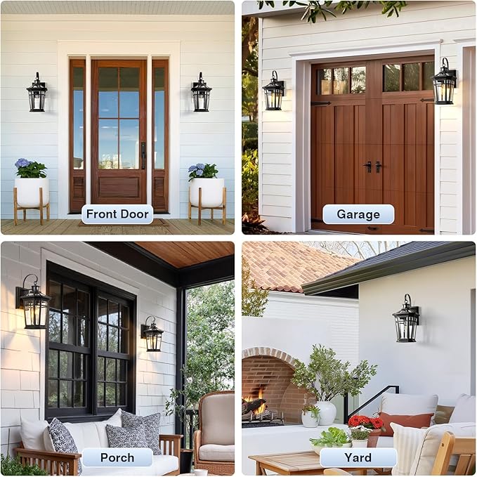 VIANIS Large Outdoor Porch Lights Wall Mount, Aluminum Motion Sensor Porch Lights Outdoor Lantern, Black with Gold Trim Exterior Lighting Fixtures, Waterproof Exterior Lighting Fixtures Dusk to Dawn