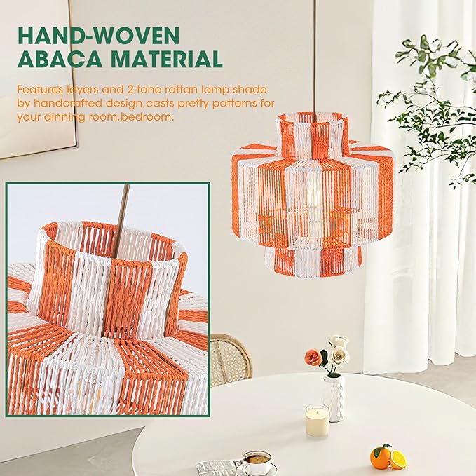 Rattan Pendant Light Fixture,Boho Light Chandelier for Dinning Room,13.3'‘ Woven Hanging Light Boho Pendant Lights 3-Tier Basket Light for Kitchen Island Hallway Nursery Bedroom