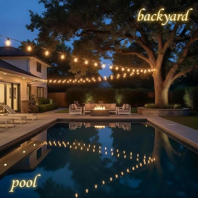 RTTY Dense-Glow 100FT All-Purpose Outdoor String Lights with 50 G40 Bulbs - Versatile for Patio & Deck Lighting, Backyard Gatherings, Poolside Evenings, and Intimate Wedding Decor