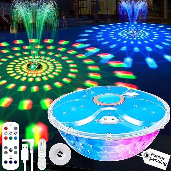 Rechargeable Pool Fountain with Remote,8000mAh Floating LED Pool Fountain with Light,Above Ground Pool Water Fountain Pump,Outdoor Swimming Pool Sprinkler Fountains for Inground Pool Decor-Orange