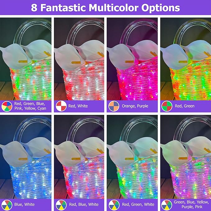 100ft IP68 Waterproof Rope Lights for Outside, RGB+WW Dimmable Outdoor Fairy String Lights with 2 Rmote, 25 Colors & 6 Dynamic Modes, Plug-in Twinkle LED Light Strip for Christmas Indoor Outdoor Decor