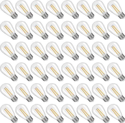 S14 Replacement LED Light Bulbs, Shatterproof & Waterproof 2W S14 LED Bulbs, Outdoor String Lights , E26 Base Patio Edison LED Light Bulbs, Warm White 2200K Plastic 150ML Non-Dimmable 48 Pack