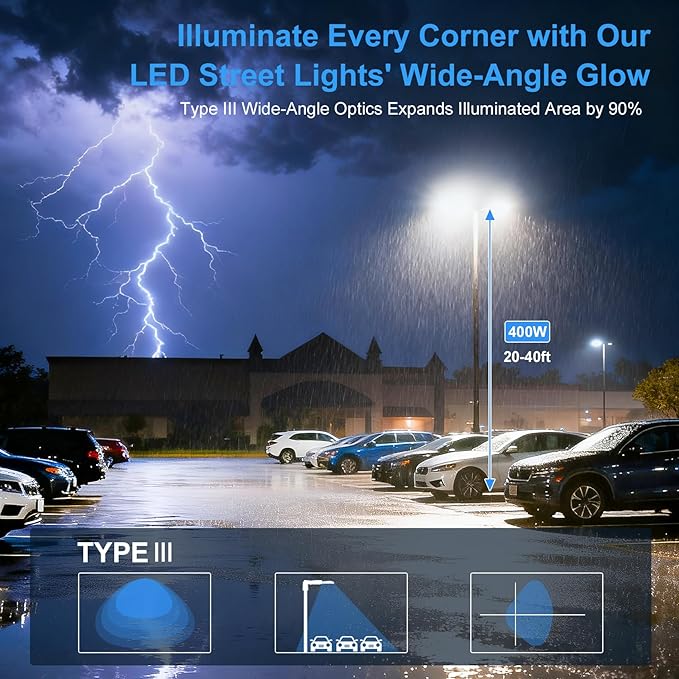 400W LED Parking Lot Light 60000LM UL ETL DLC Listed Commercial Flood Light 400W 320W 240W Adjustable IP65 5000K Street Light Slip Fitter for Stadium Backyard, 100-277V