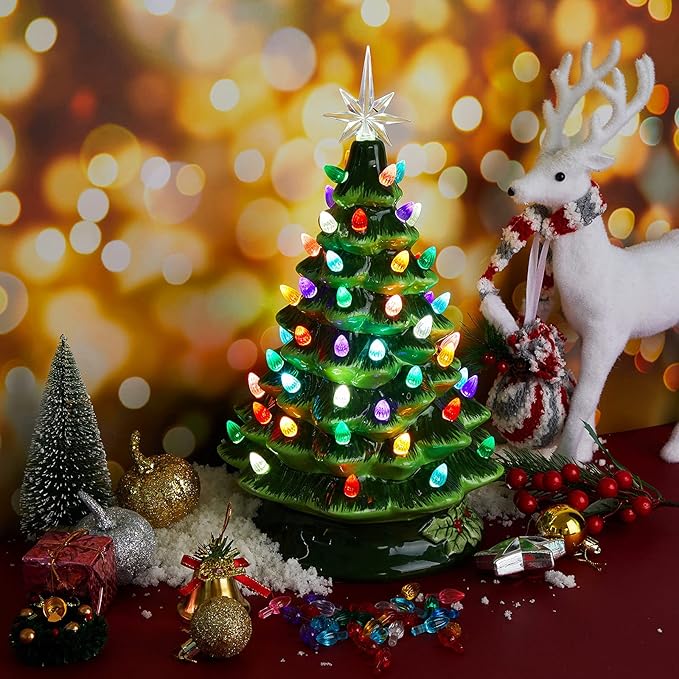 Riakrum 270 Pieces Ceramic Christmas Tree Bulb Christmas Tree Replacement Lights Assorted Colors Plastic Ornaments Bulbs Ornaments for Decorations