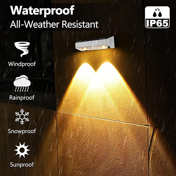 Brizled White Solar Fence Lights Outdoor, 11 Modes & 9 Colors Color Changing Solar Wall Lights, 100 Lumens IP65 Waterproof Outdoor Deck Lighting for Railing Wall Fence Poolside, 8 Pack