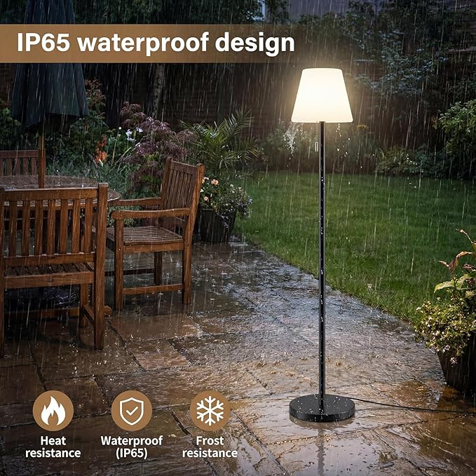 Outdoor Floor Lamp Solar/USB Charging Outdoor Lamps for Patio Waterproof Cordless Floor Lamp Rechargeable Patio Lamp with Light Sensor,Dimmable Warm White+RGB LED Ambient Light for Yard Garden.