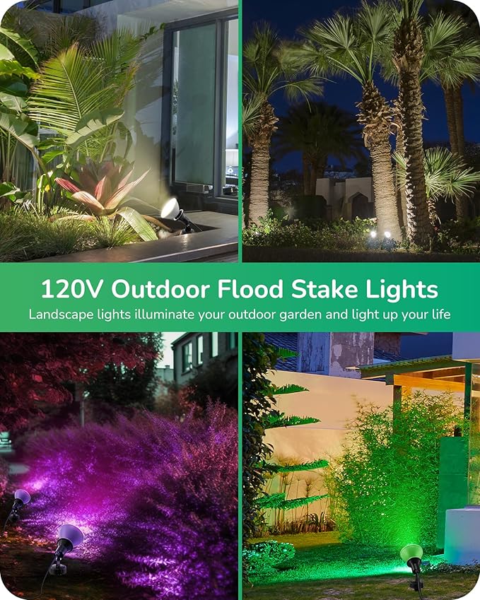 EDISHINE 120V Spotlights Outdoor, Plug in LED Flood Lights, Waterproof Landscape Lights Socket, 6FT Cord, E26 Base, Max150W PAR38 Bulb (Not Included), 180° Adjustable Head, UL Listed, 2Pack
