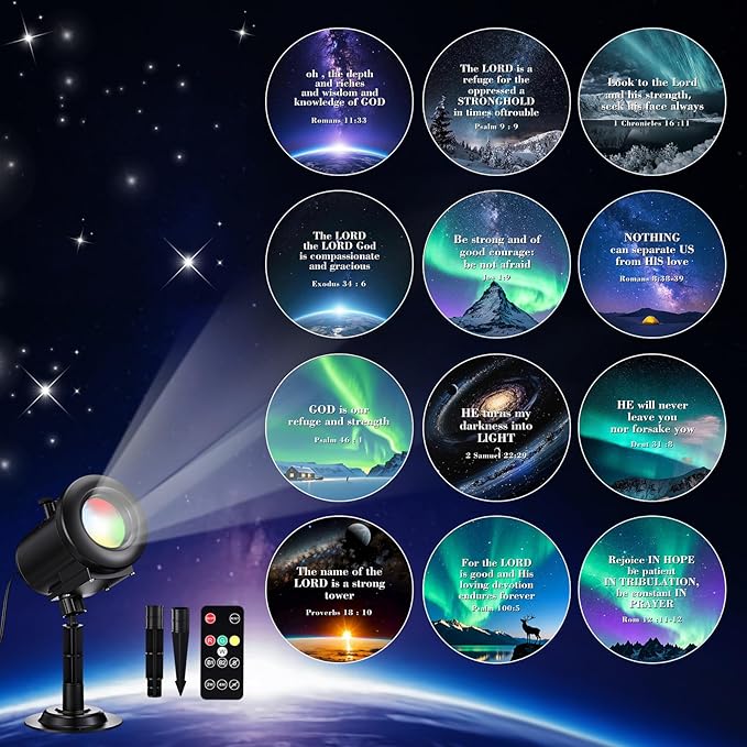 Bible Verse Projector Galaxy Projector Lights 2026 Upgrade 3D Dynamic Outdoor Indoor Decoration 4 Colors Light with Remote 12 HD Effect, Christian Gift House Window Garden Decor