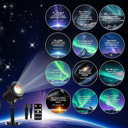 Bible Verse Projector Galaxy Projector Lights 2026 Upgrade 3D Dynamic Outdoor Indoor Decoration 4 Colors Light with Remote 12 HD Effect, Christian Gift House Window Garden Decor