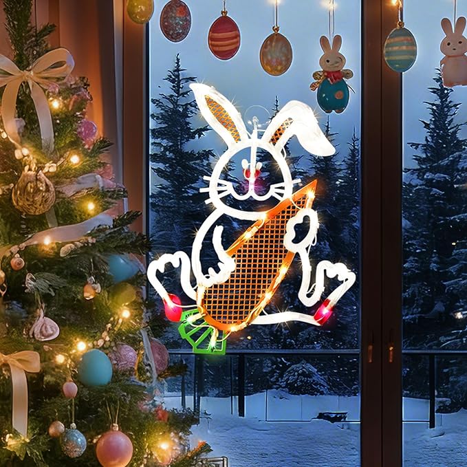 17" 35LED Lighted Bunny with Carrot Easter Decor - UL Certified, Cute Warm Glow, Window & Hanging Ornament, Indoor Holiday Decor,Beautiful Gift for Easter