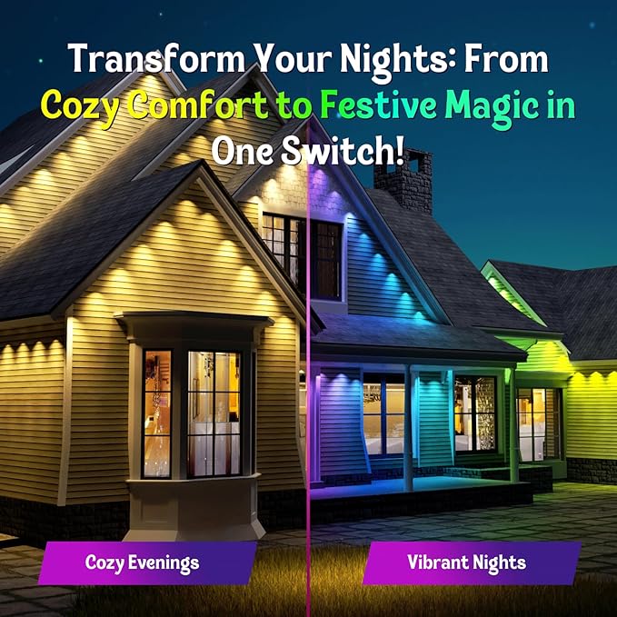 ISOPHO Permanent Outdoor Lights, RGB Smart String Lights with 75 Scene Modes, 150ft Eaves LED Light, Waterproof IP67, Great for All Holidays, Parties, Halloween, Christmas, App and Remote Control