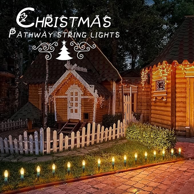 C9 Christmas Lights Outdoor, 2 Packs Total 51.4 Ft 40 Bulbs Christmas Pathway Lights, Waterproof Walkway Lights for Outside Driveway Sidewalk Outdoor Decorations Yard, Clear