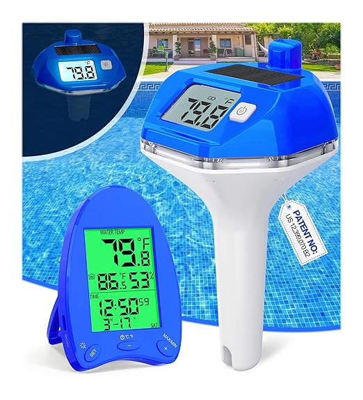 2026 Solar Wireless Pool Thermometer, 650FT Transmission | Extra-Large Backlit Digital Display - Easy Read at Night | IP68 Waterproof Floating Pool Temperature Thermometer for Hot Tub, Spa