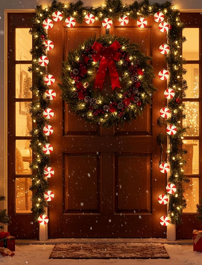 8.5Ft Christmas Candy Light, Christmas Decorations String Lights with 10 Red White Peppermint Bulbs, Plug in Fairy Lights for Indoor Party Kid's Room Xmas Tree Patio Bedroom Garden Decor