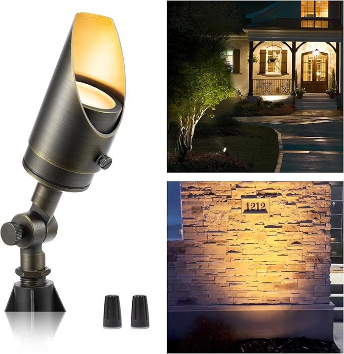 Gardenreet Landscape Spotlights Low Voltage - Brass Outdoor Uplight 12V LED, Wired Spot Lights IP65 Waterproof, Bronze for Exterior Garden Yard Tree House Without MR16 Bulb