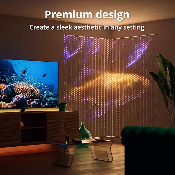 Twinkly Matrix 3.28x3.28ft RGB, High Density 480 LED Curtain, Smart Multicolor Gaming LED Lights, Compatible with Razer Chroma, Omen, Alexa, Google Home, Gaming Lights, App Mapping, Transparent Wire
