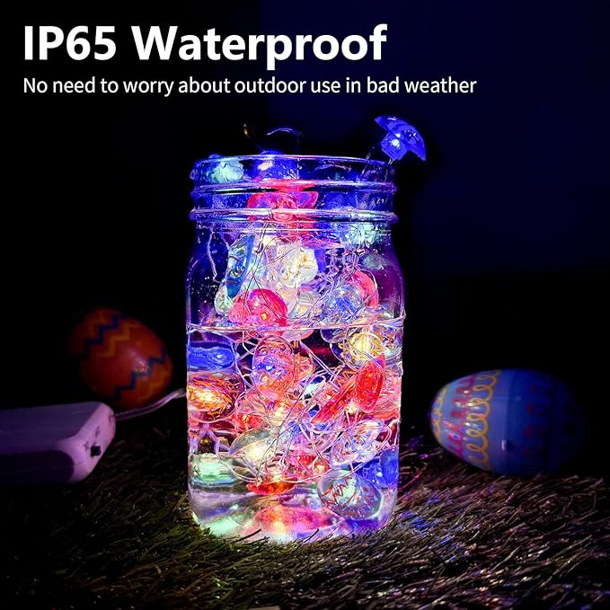 pozzolanas Led Fairy Lights Battery Operated Mini String Lights 1P Easter Egg Lights 16FT 50LEDs Waterproof for Easter Indoor Outdoor Home Party Tree Windows