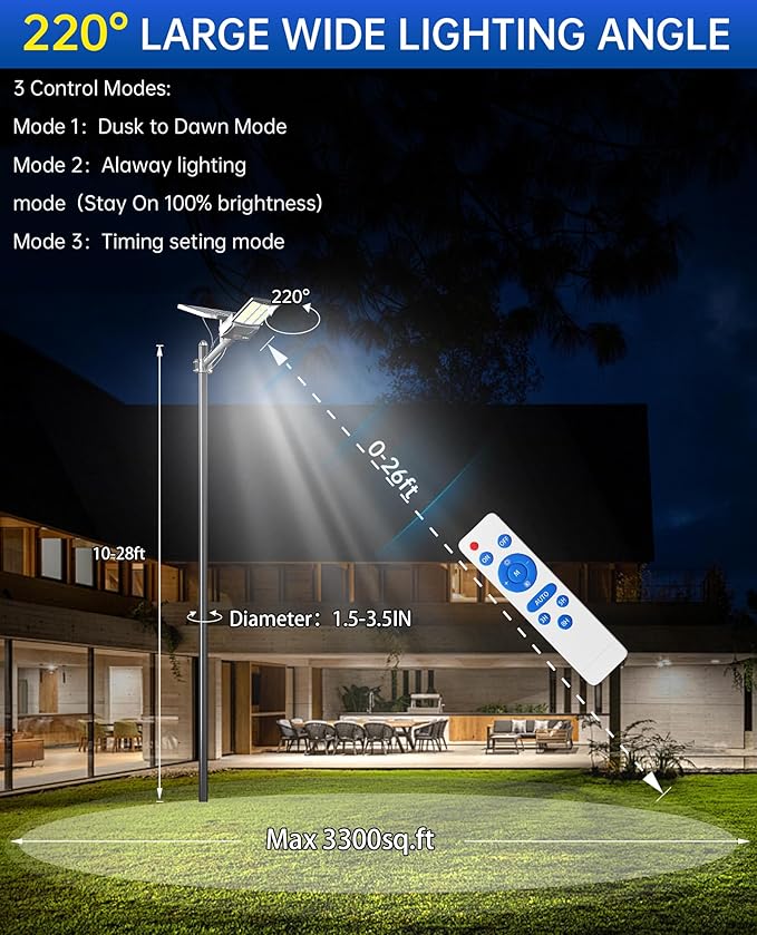 JAYNLT Y-6500W Solar Street Lights Outdoor, 650000LM 6500K High Powered Commercial Parking Lot Lights Dusk to Dawn, Waterproof Solar Security Flood Lights with Remote for Driveways, Basketball Courts