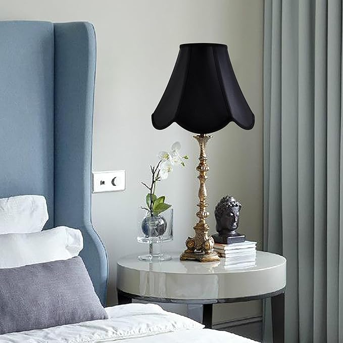 GO&SO Black Bell Lamp Shades (Petal Edge Braid) Scalloped Lamp Shade,6"Top x 13"Bottom x 10.6"Vertical Height (Spider) Replacement Fabric Lamp Shades for Table Lamps,Floor Lamp Cover,Easy Assembly