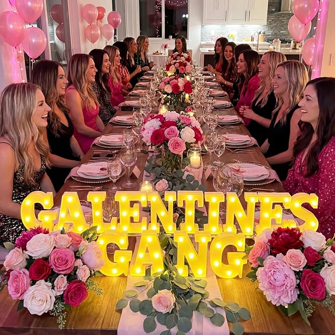 Honoson 14 Pcs Galentines Day Party Decorations Galentines Gang Lights up Sign Girls Ladies Galentine's Day Party Decorations Fireplace Table Decor
