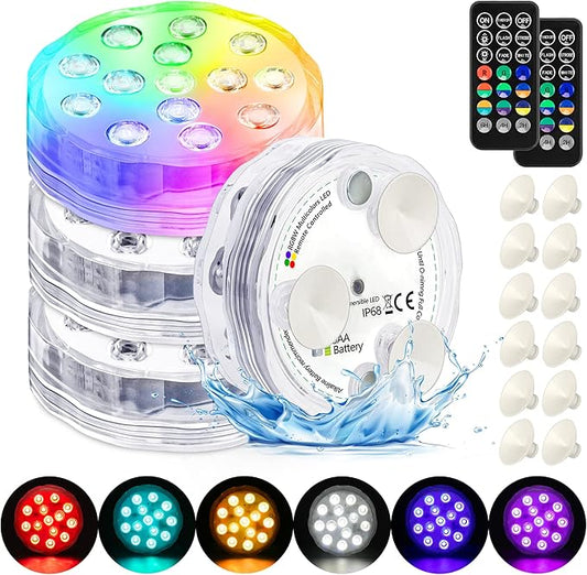 Pool Lights Submersible LED Light with Remote, Waterproof Pond Lights with Upgrade Suction Cups,Magnets, 16 Changeable Colors 3.35'' Battery LED light for Underground Pool Fountain Pond Aquarium