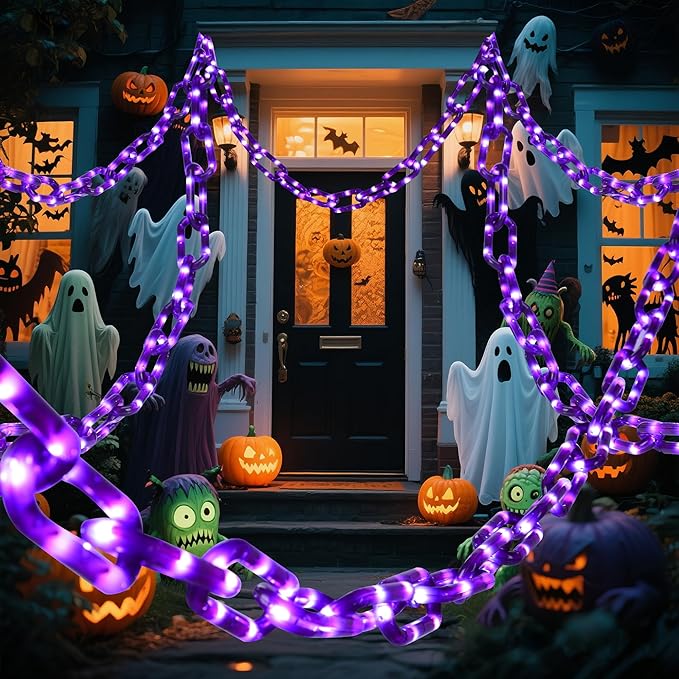 woohaha Halloween Decorations Plastic Chain Lights，10.5FT 175LED Purple Battery/USB Props Chains String Lights,8 Modes and Timer for Outdoor Halloween Party Creepy Cosplay Spooky Ornaments