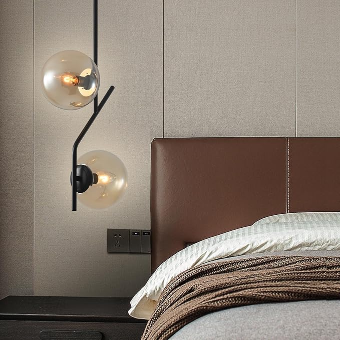 SeeU Lighting Pendant Light with Amber Glass Lampshade Mid Century Pendant Light Fixture Modern Chandelier for Kitchen Island,Bedroom,Dining Room