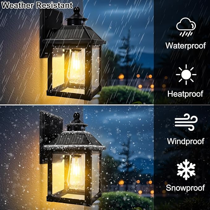 2 Pack Solar Wall Lights Outdoor, Dusk to Dawn LED Porch Lights Fixture, Motion Sensor Solar Sconce Waterproof with 3 Modes Wall Mounted for Garage Patio Front Door Backyard 6.7"x6.7"x11.7"