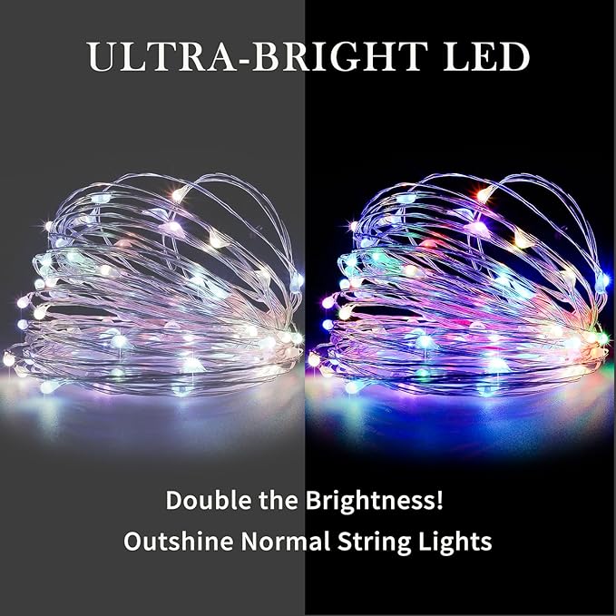 Aogist 16FT Fairy Lights with Spool,Ultra-Bright 50 LEDs Battery Operated Copper Wire String Light for Bedroom Christmas Wedding Centerpiece Parties Decoration,Multicolor(Warm White/Green/Blue/Red)