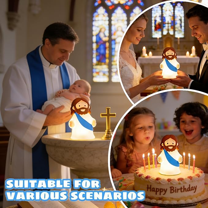 Jesus Night Light Rechargeable Bedside Lamp, Dimmable Silicone LED Religious Gift & Decor, Portable & Cordless for Baptism, Sunday School & Church Gathering Gifts, Christmas and Easter Holiday Gifts